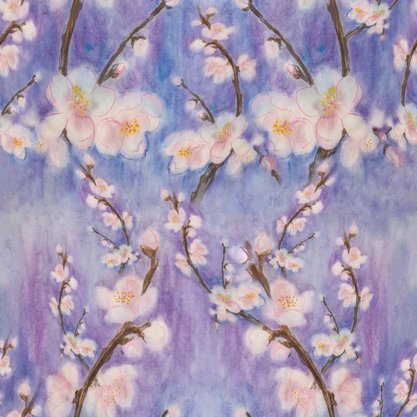 꽃 나무의 분기 합니다. 수채화입니다. 배경 화면입니다. 원활한 패턴. — 스톡 사진