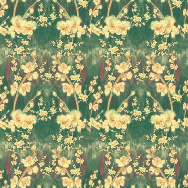 Grenar av ett blommande träd. Akvarell. Tapet. Seamless mönster. — Stockfoto