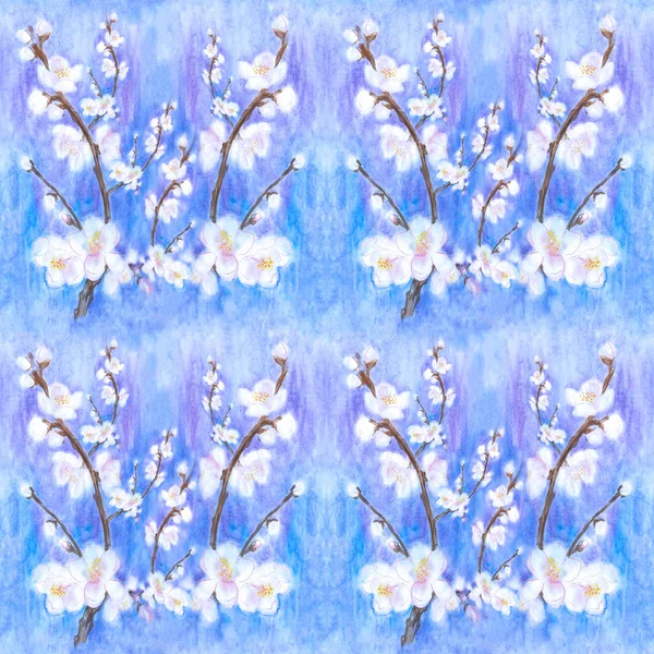 Grenar av ett blommande träd. Akvarell. Tapet. Seamless mönster. — Stockfoto