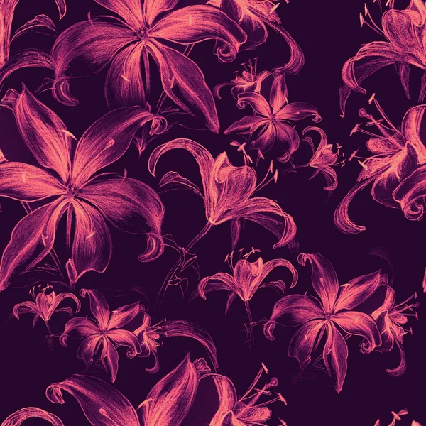 Lirios. Fondo de pantalla abstracto con motivos florales. Patrón sin costuras. Fondos de pantalla . — Foto de Stock