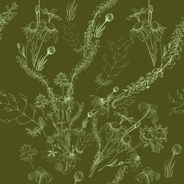 Безшовний візерунок. Вектор. Букет з диких квітів і трав, ромашки, гороху . — стоковий вектор