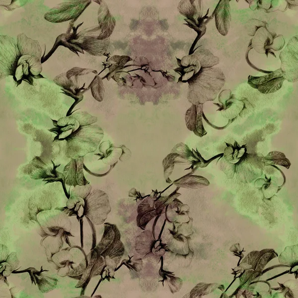罂粟花-花及花蕾。带花纹图案的抽象壁纸。无缝模式. — 图库照片