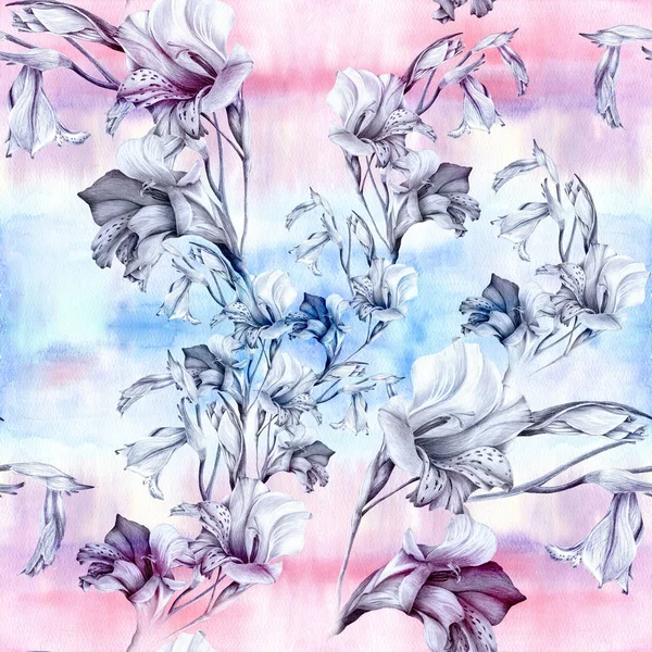 Gladiolus. Papel de parede abstrato com motivos florais. Padrão sem costura. Papel de parede . — Fotografia de Stock
