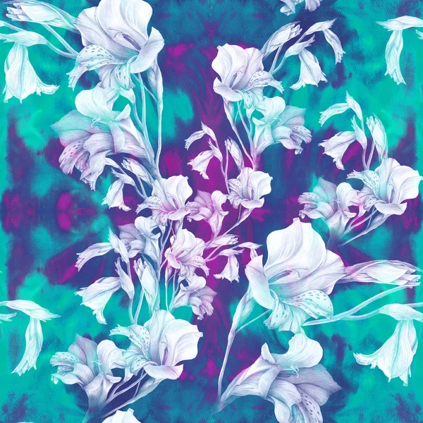 Gladiolus. Papel de parede abstrato com motivos florais. Padrão sem costura. Papel de parede . — Fotografia de Stock