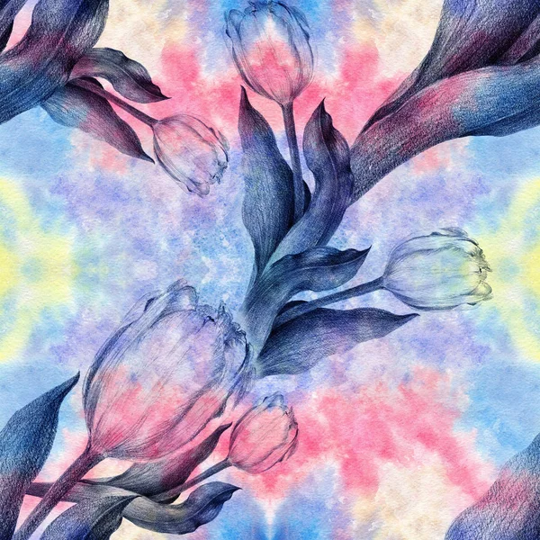 Absztrakt háttérkép virág motívumokkal. Tulipán. Akvarell háttér. Varrat nélküli mintát. Háttérkép. — Stock Fotó