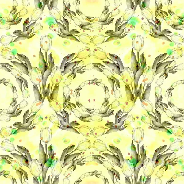 Streszczenie Tapety z motywami kwiatowymi. Tulipan. Tle akwarela. Jednolity wzór. Tapeta. — Zdjęcie stockowe