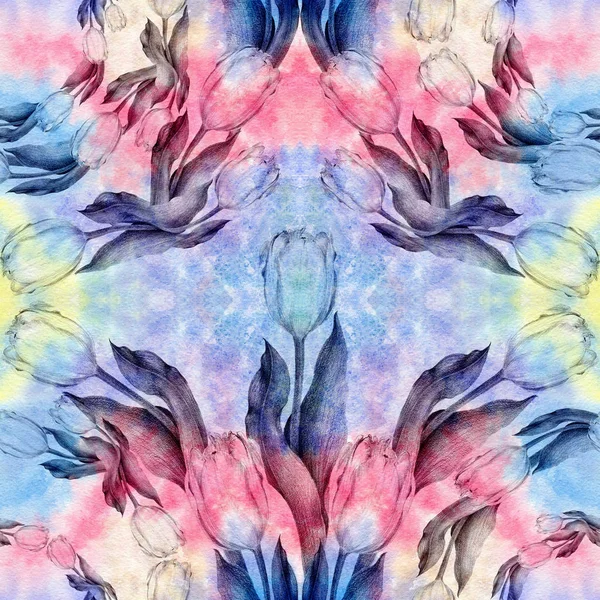 Abstracte wallpaper met bloemmotieven. Tulp. Aquarel achtergrond. Naadloze patroon. Behang. — Stockfoto