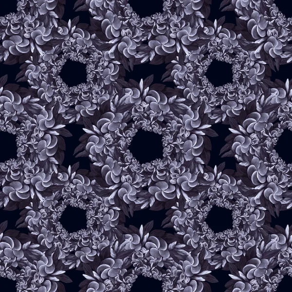 Plumeria – květy a listy. Vzor bezešvé. Abstraktní tapety s květinovými motivy. Tapety. — Stock fotografie