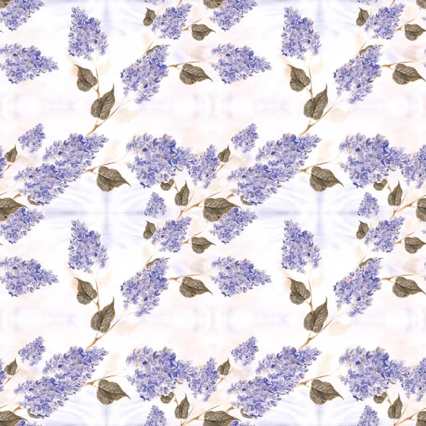 Lilac - flowers and leaves. Seamless pattern. Lilac branches against the watercolor background. Abstract wallpaper with floral motifs. Wallpaper — Stock Photo, Image