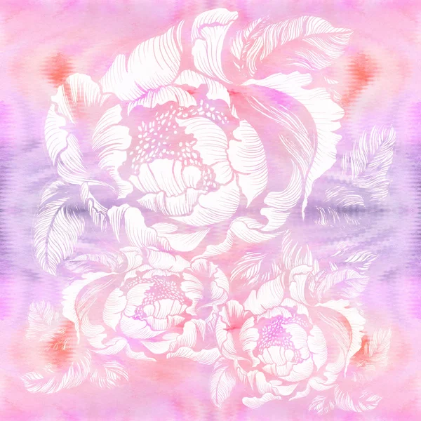 Blumen, Blätter von Päonien.Aquarell Hintergrund. abstrakte Tapete mit floralen Motiven. nahtloses Muster. — Stockfoto