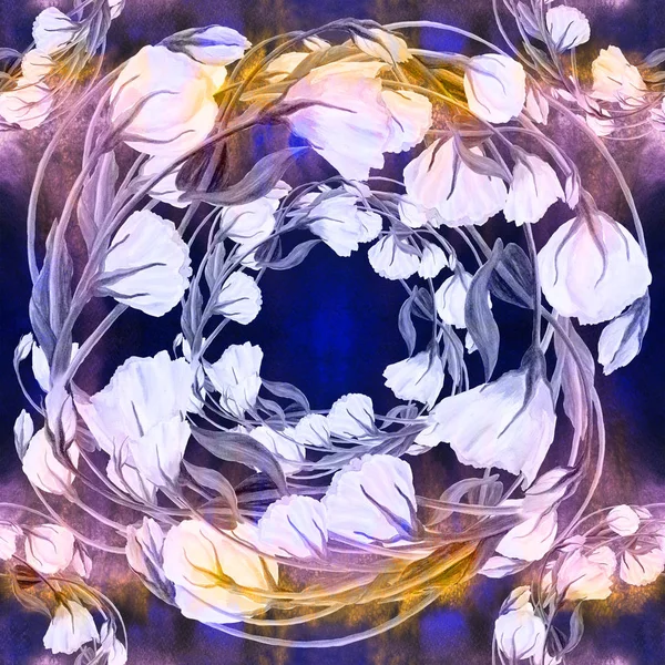 Blumen, Knospen und Blätter - Zeichnung mit Aquarell. eustoma.watercolor Hintergrund. abstrakte Tapete mit floralen Motiven. nahtloses Muster. — Stockfoto