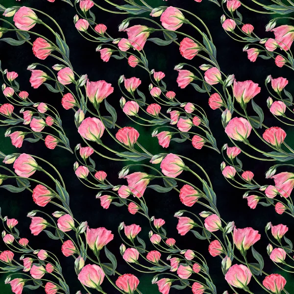 Квіти, бутони і листя - малювання акварель. Eustoma.Watercolor тло. Абстрактних шпалер з квіткових мотивів. Безшовні візерунком. — стокове фото