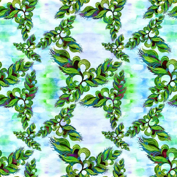 Листья и цветы - декоративная композиция Акварель. Парфюмерия и косметические растения. Бесшовный рисунок . — стоковое фото