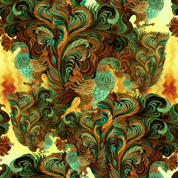 Ziervögel - Aquarell. Tapete. Ost-Stil. nahtlose muster.abstraktes Hintergrundbild. — Stockfoto