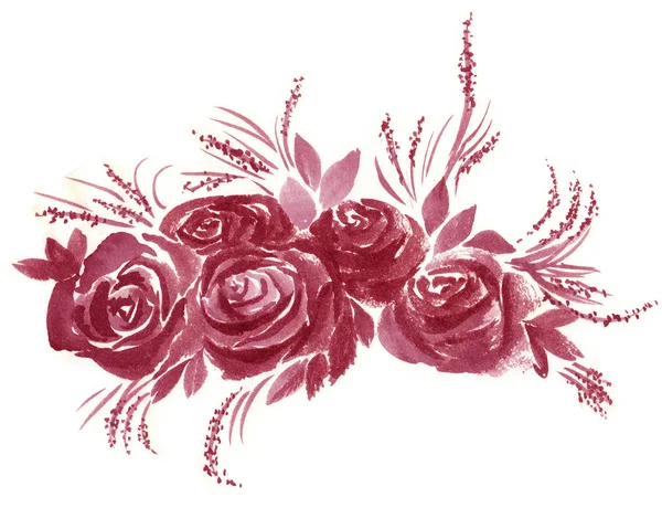 Rose - disegno ad acquerello. Composizione decorativa.Immagine astratta di sfondo. Utilizzare materiali stampati, cartelli, oggetti, siti web, mappe, manifesti, cartoline, imballaggi . — Foto Stock