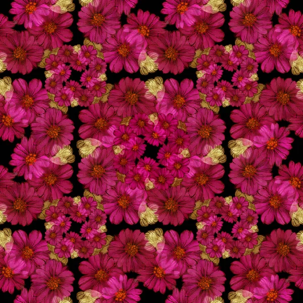 シームレス パターン。花と葉 - 水彩背景画像 - 装飾的組成物. — ストック写真