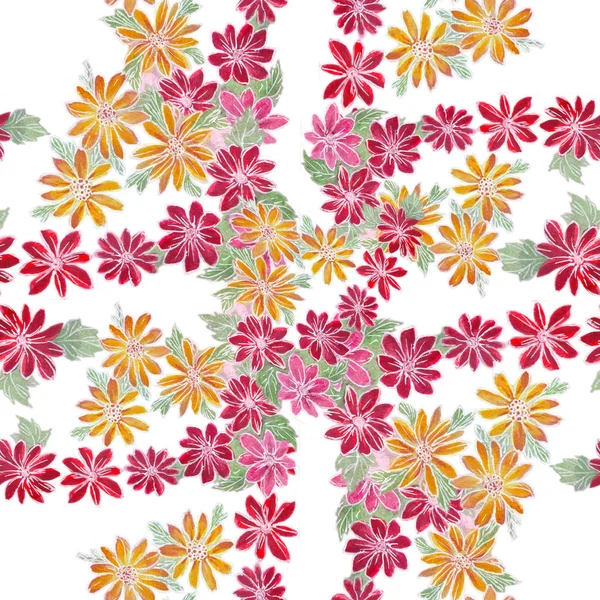 Padrão sem costura. Flores e folhas - imagem de fundo aquarela - composição decorativa . — Fotografia de Stock
