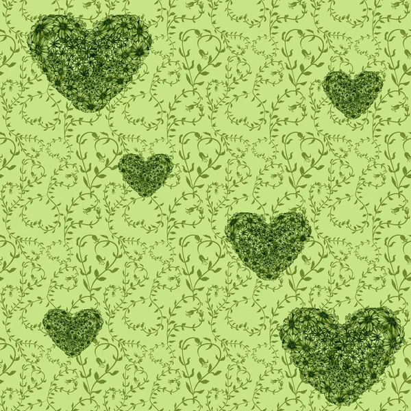 Heart.Seamless το μοτίβο. Λουλούδια και φύλλα - εικόνα φόντου ακουαρέλα - διακοσμητικά σύνθεση. — Φωτογραφία Αρχείου