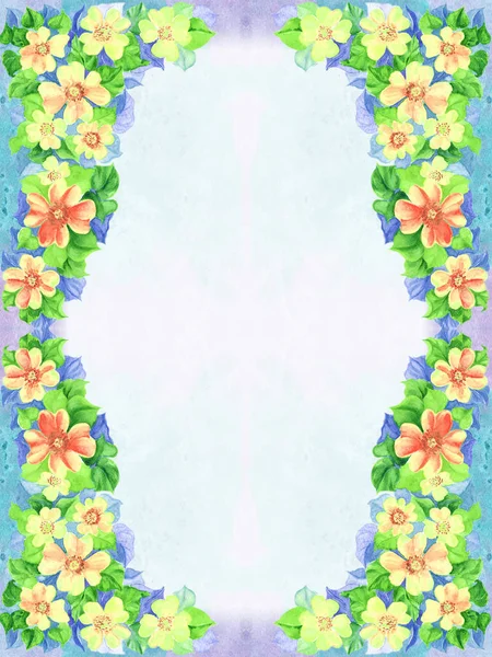 Декоративна рамка. Квіти і листя - зображення акварельного фону - декоративна композиція . — стокове фото