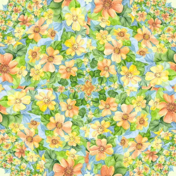 Seamless pattern. Flowers and leaves - watercolor background image - decorative composition. — Stock Photo, Image