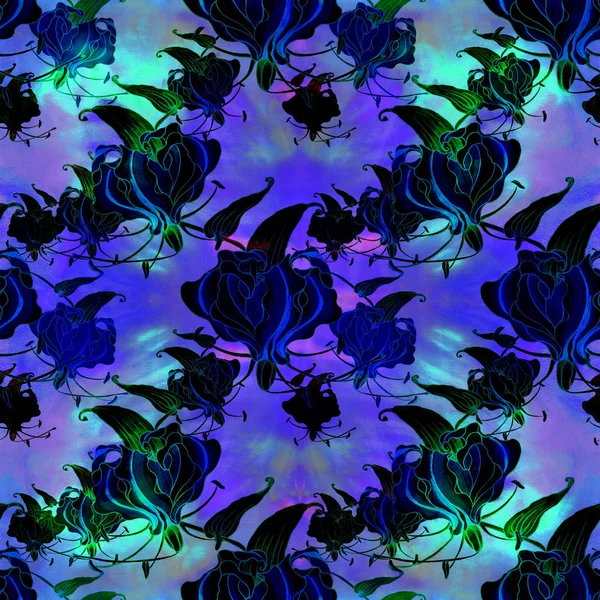Gloriosa.nahtloses Muster. Blumen und Blätter - Aquarell Hintergrundbild - dekorative Komposition. — Stockfoto