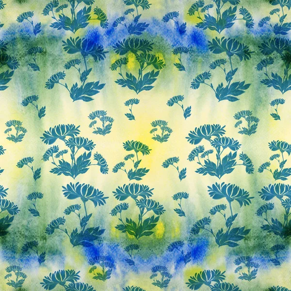 Bloemen en bladeren. Decoratieve compositie op een aquarel achtergrond. Naadloze patroon. — Stockfoto