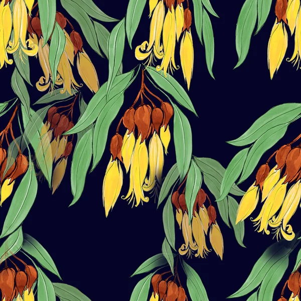 Μπουμπούκια της λουλούδια και φύλλα. Διακοσμητική σύνθεση σε ακουαρέλα φόντο. Χωρίς ραφή πρότυπο. — Φωτογραφία Αρχείου