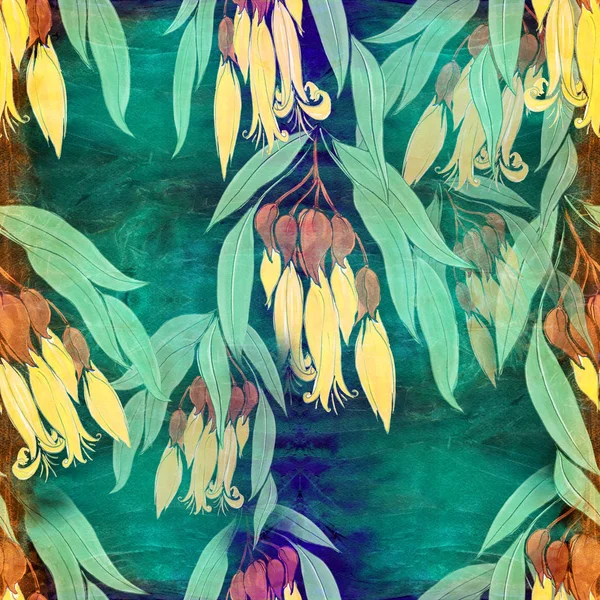 Brotes de flores y hojas. Composición decorativa sobre fondo de acuarela.Patrón sin costuras . —  Fotos de Stock