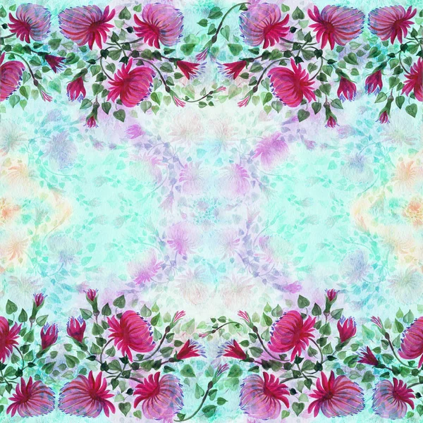 Μπουμπούκια της λουλούδια και φύλλα. Διακοσμητική σύνθεση σε ακουαρέλα φόντο. Φλοράλ μοτίβα. Χωρίς ραφή πρότυπο. — Φωτογραφία Αρχείου