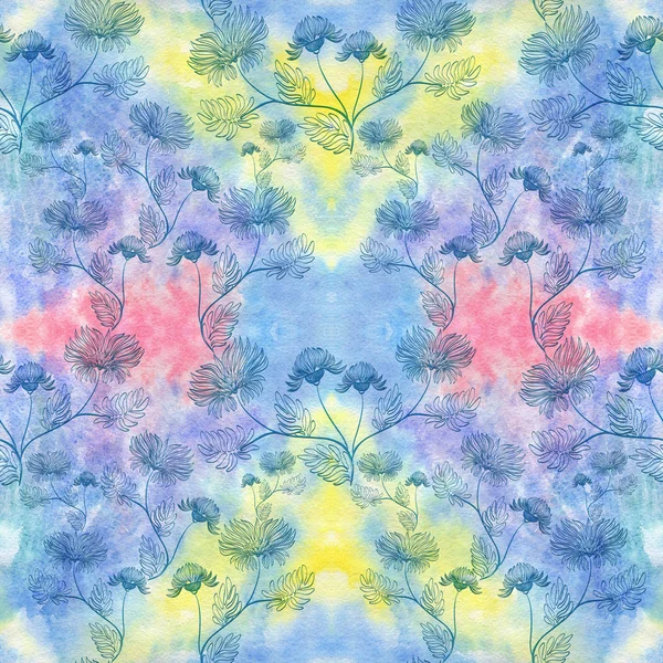 Květin - Dekorativní kompozice na akvarel zázemí. Vzor bezešvé. — Stock fotografie