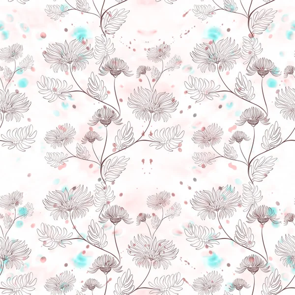 Flowers - decorative composition on a watercolor background. Seamless pattern. — Stock Photo, Image