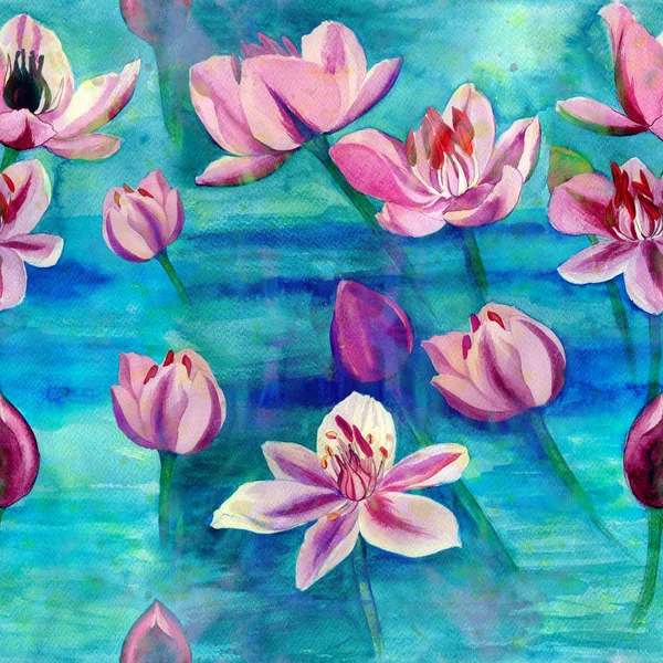 Bloemen - decoratieve compositie. Aquarel. Naadloze patroon. — Stockfoto