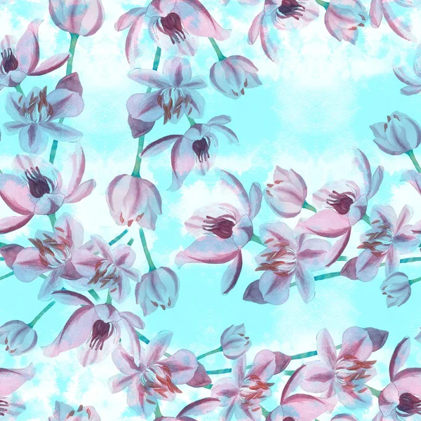 Flowers  -  decorative composition. Watercolor. Seamless pattern. — Stock Photo, Image