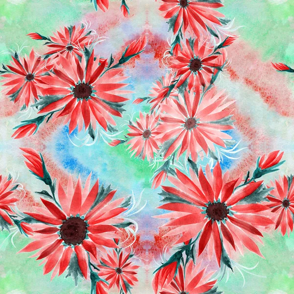 Flores - composición decorativa. Acuarela. Patrón sin costura . — Foto de Stock