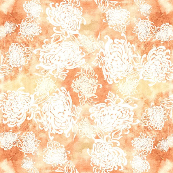 Seamless background. Flowers and leaves of chrysanthemum. Autumn flowers. — Stock Photo, Image