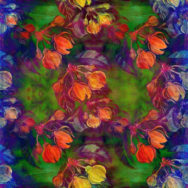 Ylang-ylang. Akvarellmålning, parfymer och kosmetiska medicinalväxter. Tapet. Seamless mönster. — Stockfoto