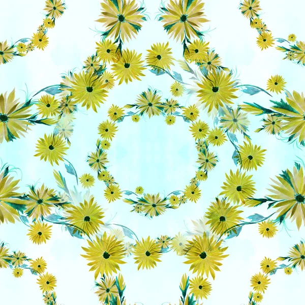 Flowers  -  decorative composition on a watercolor background. Seamless pattern. — Stock Photo, Image