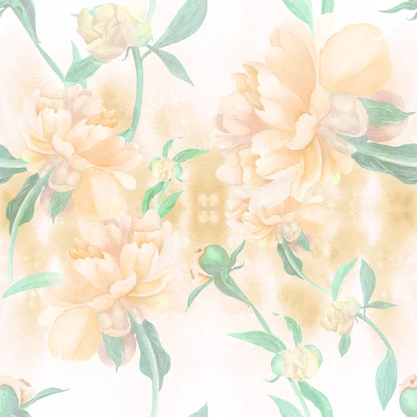 Peonies are flowers and buds. Watercolor. Seamless pattern. Wallpaper. Use printed materials, signs, objects, websites, maps, posters, postcards, packaging. — Stock Photo, Image