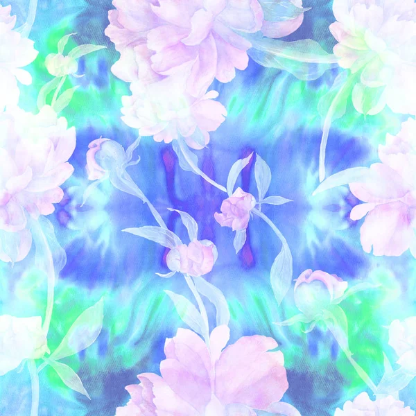 Peonies are flowers and buds. Watercolor. Seamless pattern. Wallpaper. Use printed materials, signs, objects, websites, maps, posters, postcards, packaging. — Stock Photo, Image