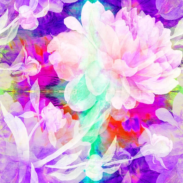 Peonies are flowers and buds. Watercolor. Seamless pattern. Wallpaper. Use printed materials, signs, objects, websites, maps, posters, postcards, packaging. — Stock Photo, Image