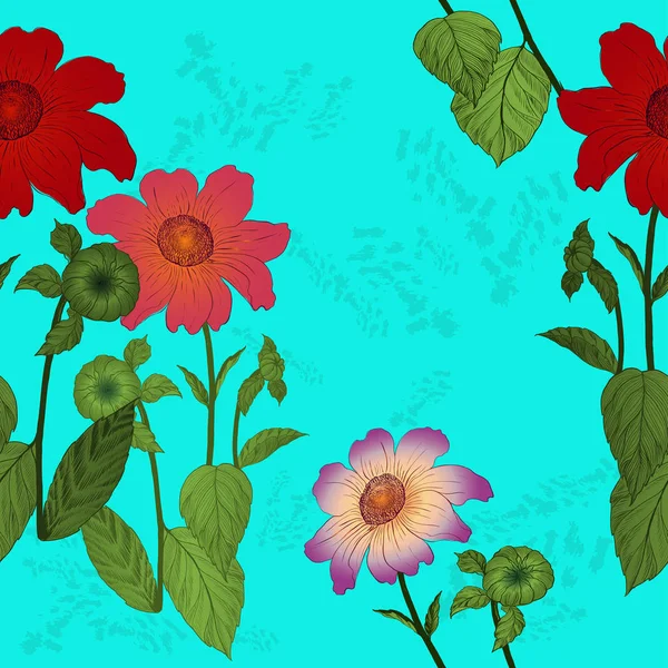 Las flores son dalias. Fondo vectorial. Fondo de pantalla abstracto con motivos florales. Patrón sin costura . — Archivo Imágenes Vectoriales