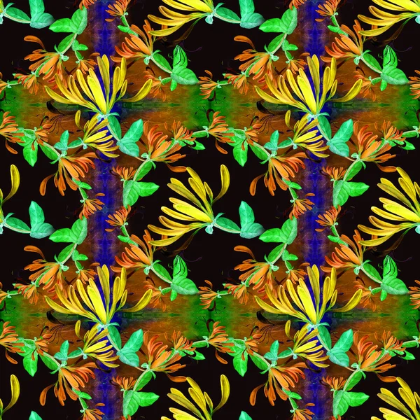Geißblatt - Heil-, Parfümerie- und Kosmetikpflanzen. Aquarell. nahtloses Muster. Tapete. Blüten und Blätter. — Stockfoto