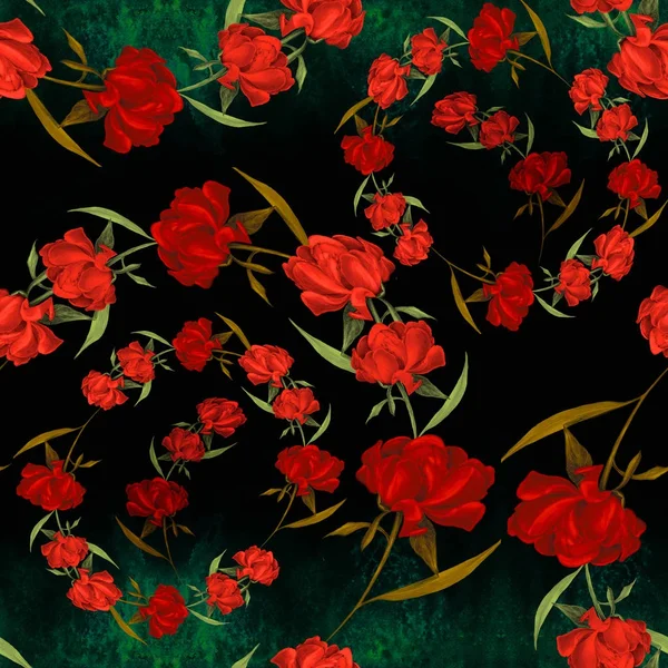 Las peonías rojas - flores y las hojas. Composición decorativa sobre fondo acuarela. Motivos florales. Patrón sin costura . —  Fotos de Stock