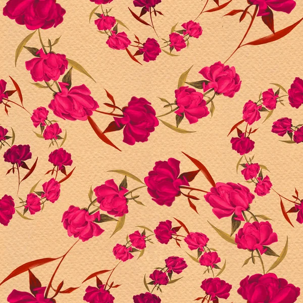 Κόκκινο peonies - λουλούδια και φύλλα. Διακοσμητική σύνθεση σε ακουαρέλα φόντο. Φλοράλ μοτίβα. Χωρίς ραφή πρότυπο. — Φωτογραφία Αρχείου