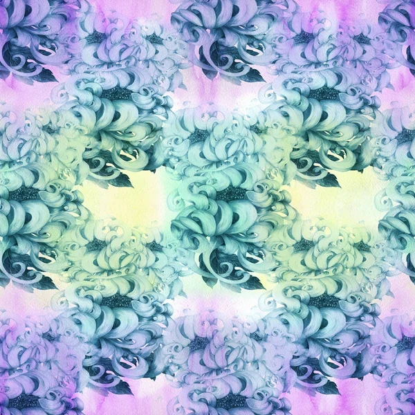 Λουλούδια. Chrysanthemums.Decorative σύνθεση με ακουαρέλα φόντο. Φλοράλ μοτίβα. Χωρίς ραφή πρότυπο. — Φωτογραφία Αρχείου