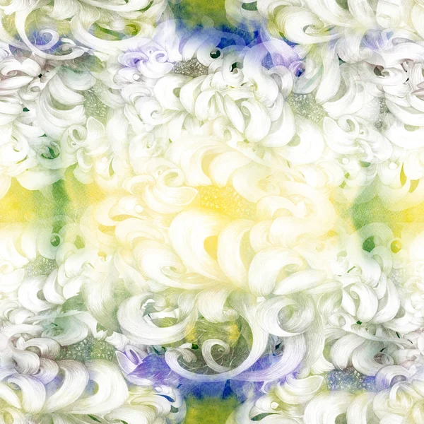 Fiori. Crisantemi. Composizione decorativa su sfondo acquerello. Motivi floreali. Modello senza cuciture . — Foto Stock