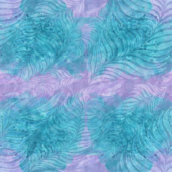 Feathers. Decorative composition on a watercolor background. Floral motifs. Seamless pattern. — Stock Photo, Image