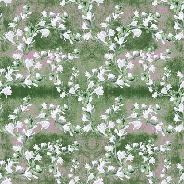Tuberose - grenar. Blommor - ritning i akvarell. Seamless mönster, läkemedel, parfymer och kosmetiska växter. — Stockfoto