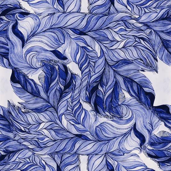 Veren - decoratieve compositie op een aquarel achtergrond. Veelkleurige veren - tekening in aquarel. Aquarel. Behang. Naadloze patroon. — Stockfoto