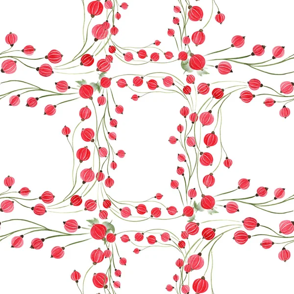 Nahtloses Muster. Beeren an langen Zweigen - dekorative Komposition, Aquarellzeichnung auf aquarellfarbenem Hintergrund. — Stockfoto
